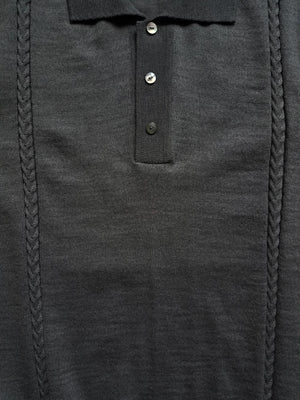 black cable knit polo