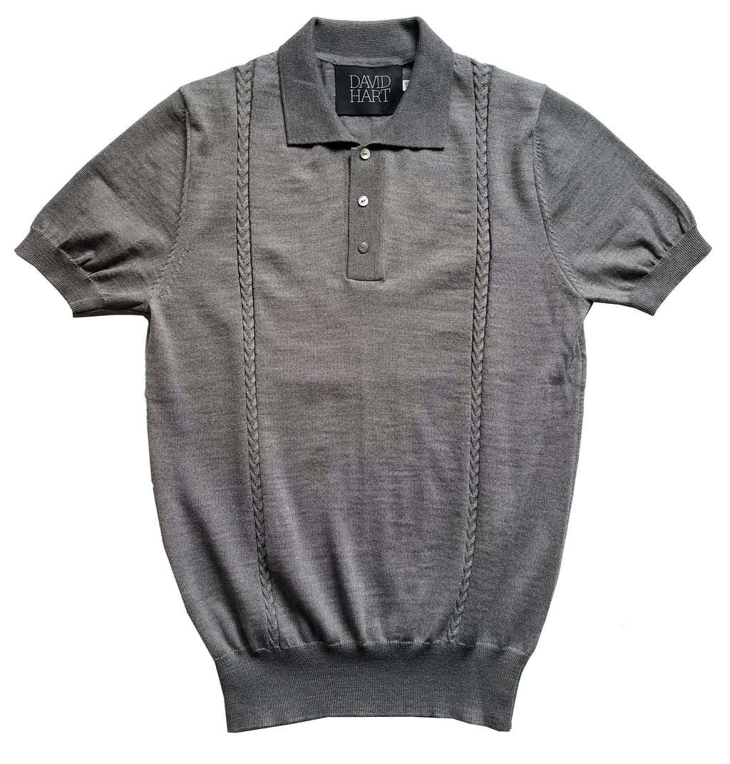 Grey Cable Knit Polo
