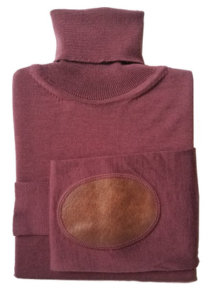 oxblood turtleneck with leather patches