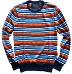 navy and coral striped crew sweater