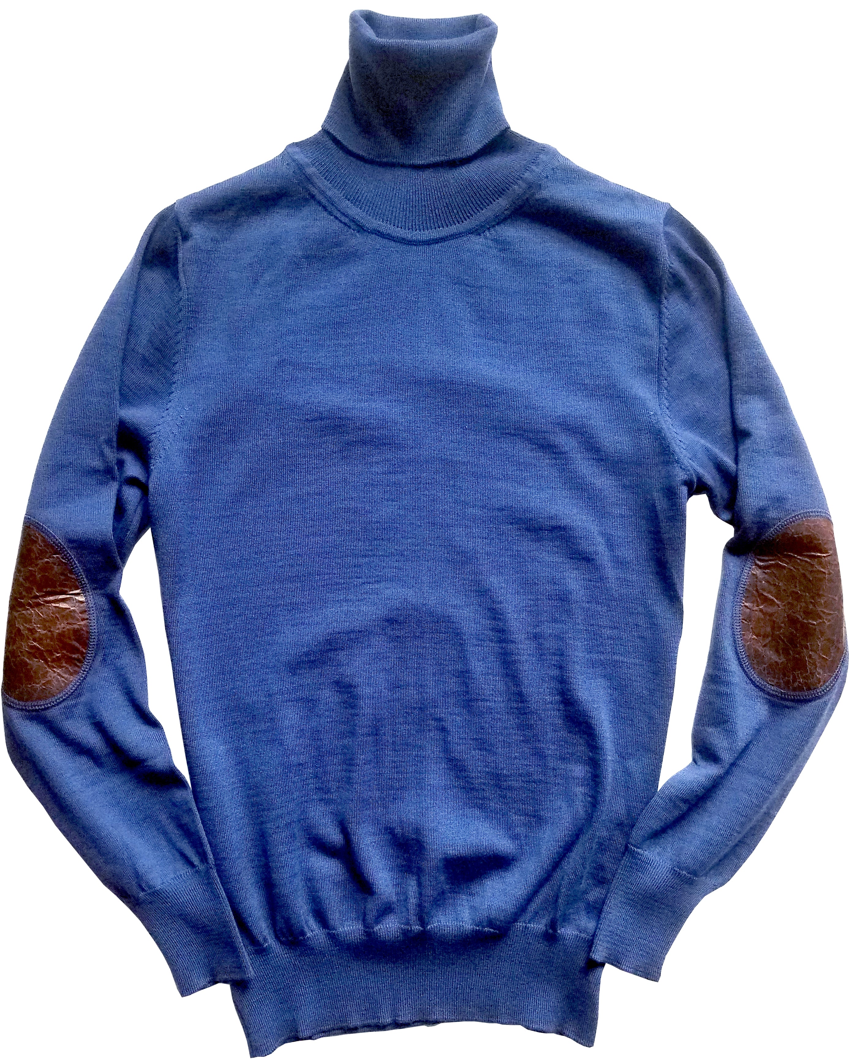 cobalt turtleneck with leather patches