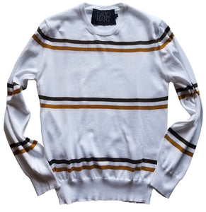 cream and camel striped crew sweater